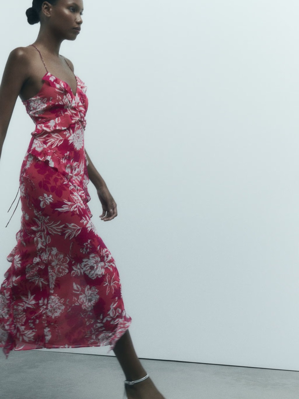 Zara Raspberry Pink Floral Ruffle Slip Maxi Dress - Picture 2 of 6